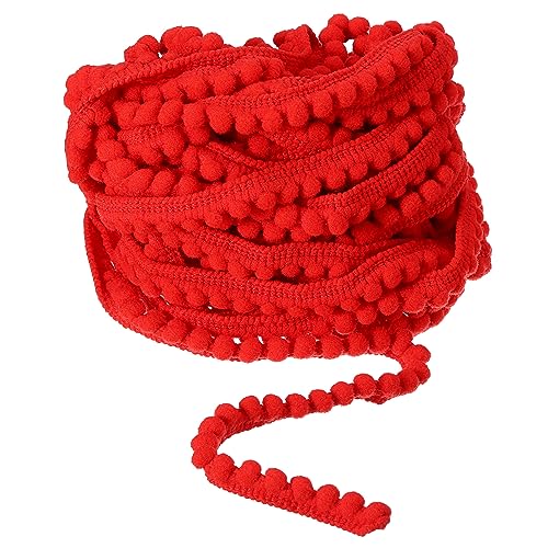 QUARKZMAN 10 Yards Pom Pom Kugel Fransen Zierband Nähzubehör Heimwerken für Zuhause Vorhang Kleidung Kopfkissen Dekoration (5mm Rot) von QUARKZMAN