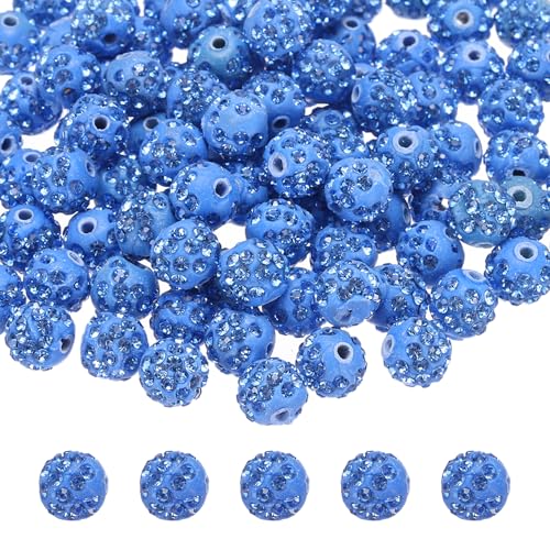 QUARKZMAN 100 Stück 10mm Strassperlen für die Schmuckherstellung, Bling Disco Perlen Glitzer Diamant Tonperlen für Halskette Armband Weihnachten, Hellblau von QUARKZMAN