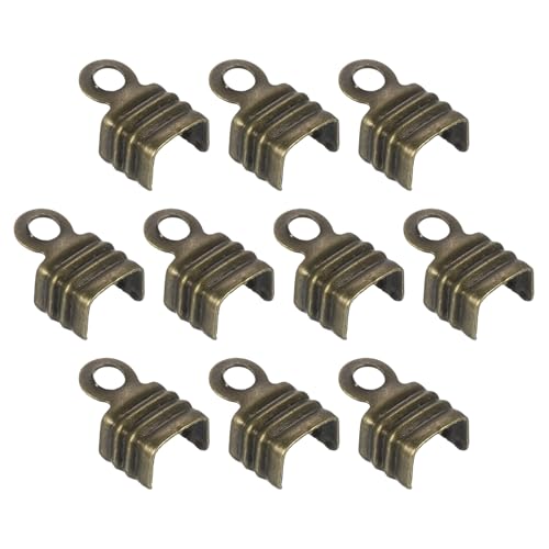 QUARKZMAN 100 Stück 4 x 6,5 mm Faltbare Kordelenden, Kordelenden Lederseil Endkappen, Crimp-Klemme Verschluss Schlaufe für DIY Schmuckherstellung, Bronze von QUARKZMAN