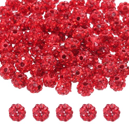 QUARKZMAN 100 Stück 6mm Strassperlen für die Schmuckherstellung, Bling Disco Perle Glitzer Diamant Tonperle für Halskette Armband Weihnachten, Rot von QUARKZMAN