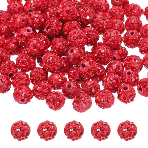 QUARKZMAN 100 Stück 8mm Strassperlen für Schmuckherstellung, Bling Disco Perle Funkelnder Diamant Tonperle für Halskette Armband Weihnachten, Rot von QUARKZMAN