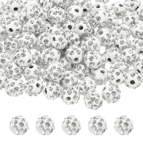 QUARKZMAN 100 Stück 8mm Strassperlen für die Schmuckherstellung, Bling Disco Perlen Glitzer Diamant Tonperlen für Halskette Armband Weihnachten, Weiß von QUARKZMAN