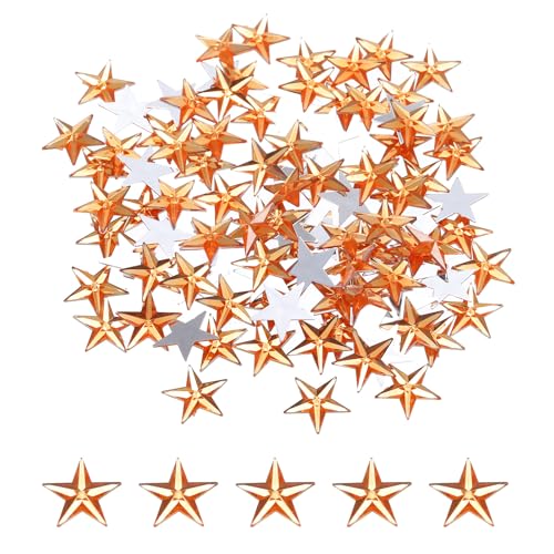 QUARKZMAN 100 Stück Acryl Stern Strass 14x14mm Flache Rückseite Kunststoff Edelsteine Schmuck Aufkleber für Bastelarbeiten Perlen Gesichtsbemalung Kostümschmuckherstellung, Orange von QUARKZMAN