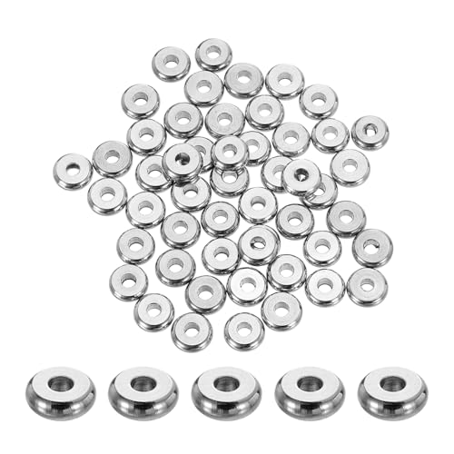 QUARKZMAN 100 Stück Edelstahl-Abstandshalterperlen, 6mm flache runde Perlen Metall-Heishi-Perle langlebige Rondelle-Distanzstücke für die Herstellung von Armbändern, Silber von QUARKZMAN