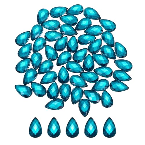 QUARKZMAN 100 Stück Flache Rückseite Acryl Tränensteine 6x10mm Künstliche Strasssteine für DIY Basteln Perlen Hochzeit Party Gesichtsbemalung Schmuckherstellung Blau Grün von QUARKZMAN