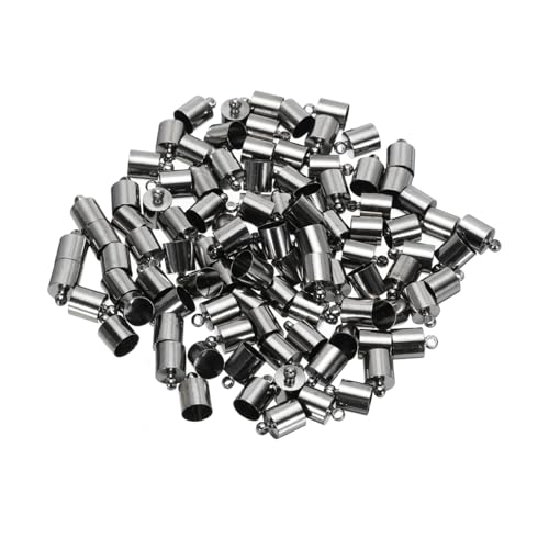 QUARKZMAN 100 Stück Kordelendkappen 11mm Endkappe Barrel Beads Kumihimo 7mm Durchmesser Endkappen Messing für Lederband, Quasten, Schmuckherstellung, Schwarz von QUARKZMAN