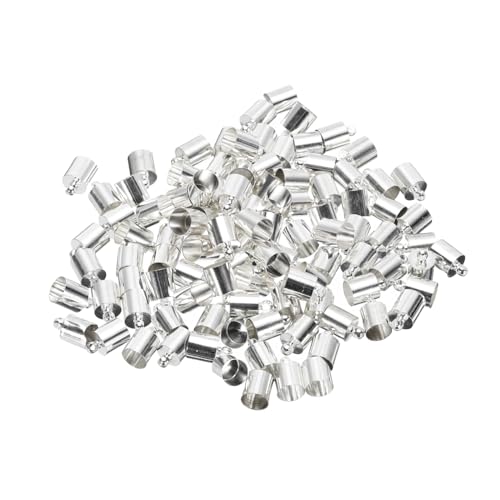 QUARKZMAN 100 Stück Kordelendkappen 11mm Endkappe Barrel Beads Kumihimo 7mm Durchmesser Endkappen Messing für Lederband, Quasten, Schmuckherstellung, Silber von QUARKZMAN