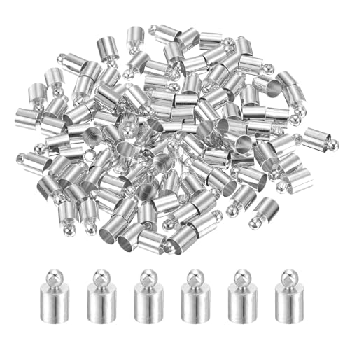 QUARKZMAN 100 Stück Lederkordel-Endkappen, 4,5 mm OD Säulenfassungen für die Herstellung von Lederarmbändern Quasten, Rhodium-Ton von QUARKZMAN