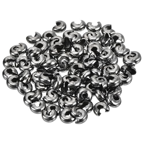 QUARKZMAN 100 Stück Quetschperlenabdeckungen, 4mm/0,16" halbrunde offene Quetschperlen Knotenabdeckung Messing kleine lose Perlen Endspitze für Bastel-DIY, Metallic Schwarz von QUARKZMAN