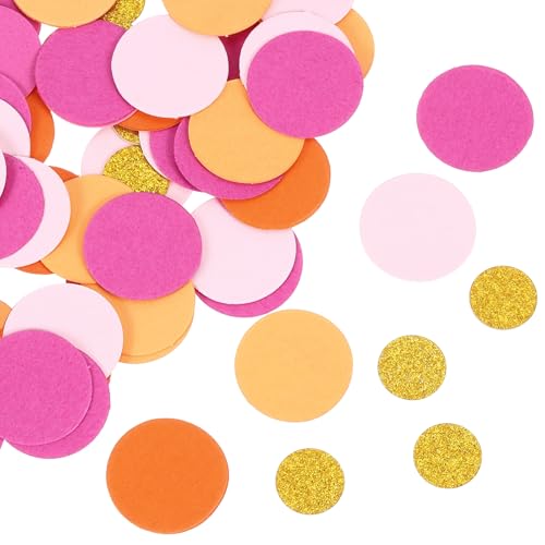 QUARKZMAN 100 Stück Runde Konfetti Glitzer Farbiges Papier Tisch Buntpapier Dekor für Party Hochzeit Festival Dekorationen, 2,5x2,5cm, Neon Pink, Hellrosa, Orange, Neon Orange, Gold von QUARKZMAN