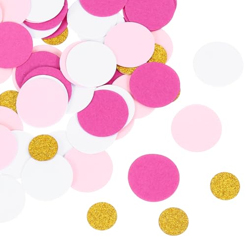 QUARKZMAN 100 Stück Runde Konfetti Glitzer Farbiges Papier Tisch Buntpapier Dekor für Party Hochzeit Festival Dekorationen, 2,5x2,5cm, Neon Pink, Hellrosa, Weiß, Gold von QUARKZMAN