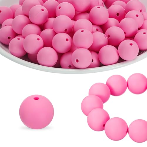 QUARKZMAN 100 Stück Silikonperlen 15mm Silikonperlen Großpackung für Stifte Lose Runde für Schlüsselanhänger Armband Halskette DIY Handwerk Herstellung, Pink von QUARKZMAN