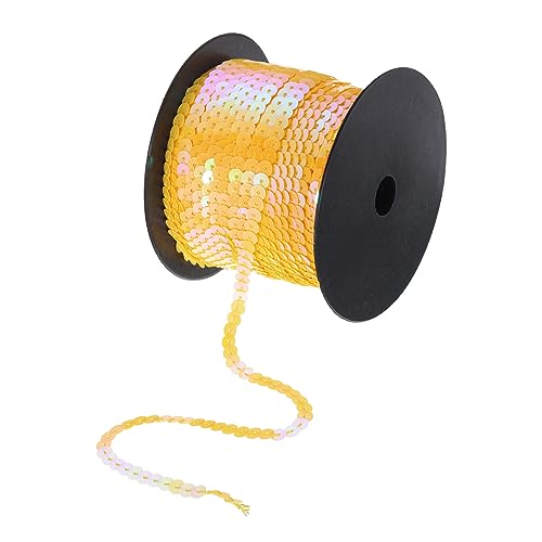 QUARKZMAN 100 Yards Flach Pailletten Streifen 6mm Laser Pailletten Stoff Paillette Dreieck Pailletten Trimmen für Handwerk Basteln Pailletten Fransen Nähen Gelb von QUARKZMAN