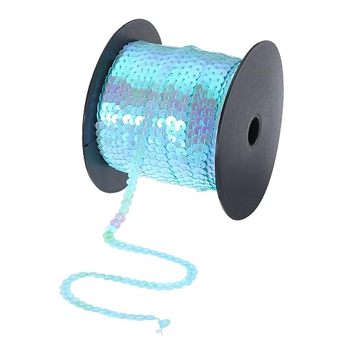 QUARKZMAN 100 Yards Flach Pailletten Streifen 6mm Laser Pailletten Stoff Paillette Dreieck Pailletten Trimmen für Handwerk Basteln Pailletten Fransen Nähen Himmel Blau von QUARKZMAN