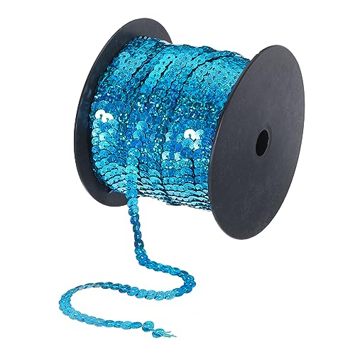 QUARKZMAN 100 Yards Flach Pailletten Streifen 6mm Laser Pailletten Stoff Paillette Dreieck Pailletten Trimmen für Handwerk Basteln Pailletten Fransen Nähen Klingeln See Blau von QUARKZMAN