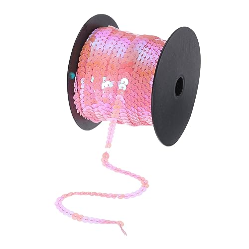 QUARKZMAN 100 Yards Flach Pailletten Streifen 6mm Laser Pailletten Stoff Paillette Dreieck Pailletten Trimmen für Handwerk Basteln Pailletten Fransen Nähen Rosa Gelb von QUARKZMAN