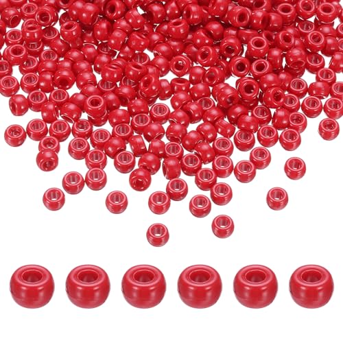 QUARKZMAN 1000 Stück Rote Perlen Set Pony-Perlen Pony Beads Armbänder 6x9mm Acryl Bulk Plastik Fassperle für Halskette Schlüsselanhänger Schmuckherstellung Ohrring Haar Flechten von QUARKZMAN