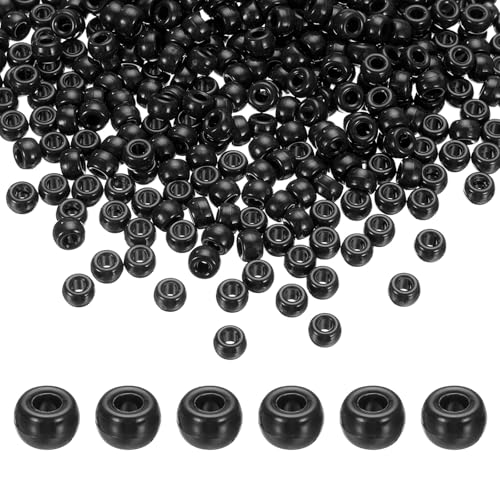 QUARKZMAN 1000 Stück Schwarze Perlen Set Pony-Perlen Pony Beads Armbänder 6x9mm Acryl Großpackung Plastik Fassperle für Halskette Schlüsselanhänger Schmuckherstellung Ohrring Haar Flechten von QUARKZMAN