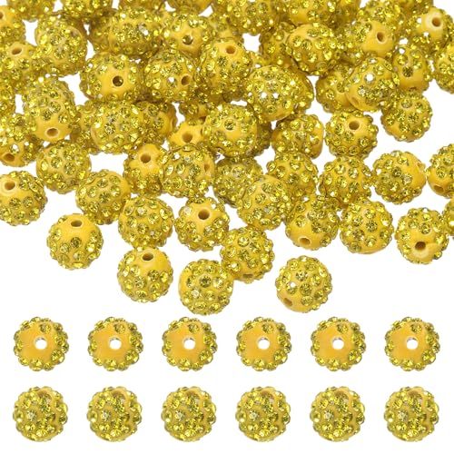 QUARKZMAN 105 Stk. 10mm Strass Tonperlen für Schmuckherstellung Ton Disco Ball Perlen Großhandel Glitzer Strass Spacer Perlen für Armband Halskette Ohrring Basteln DIY, Zitronengelb von QUARKZMAN