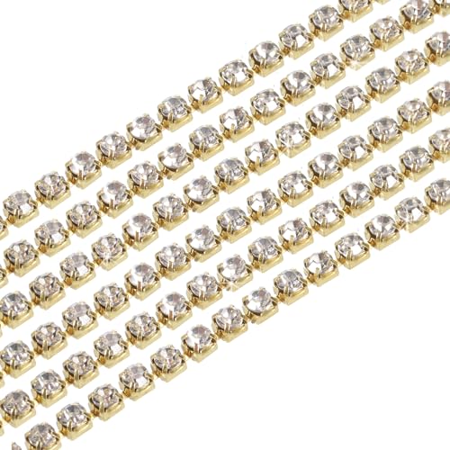 QUARKZMAN 11 Yard 2.8mm Kristall Strass Diamant Kettentrimmung Schließen Kette für Nähen, Basteln, DIY Schmuck Hochzeit Gold Weiß von QUARKZMAN