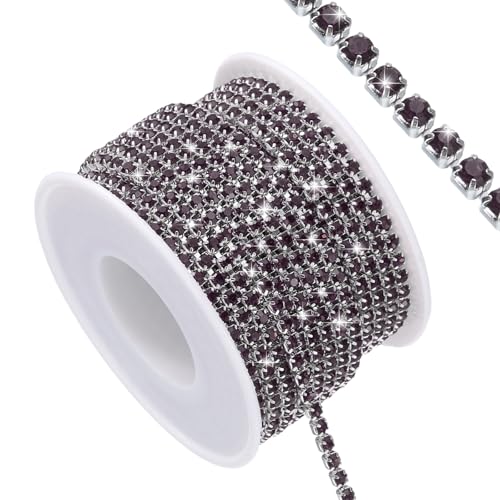 QUARKZMAN 11 Yard Crystal Rhinestone Close Chain Trim, Crystal Rhinestone Diamond Strips für DIY, Rhinestone Bling Sewing Embellishments, Dunkellila Rhinestone mit Silberbasis von QUARKZMAN