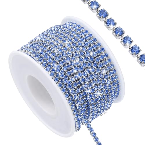 QUARKZMAN 11 Yard Crystal Rhinestone Close Chain Trim, Crystal Rhinestone Diamond Strips für DIY, Rhinestone Bling Sewing Embellishments, Light Blue Rhinestone mit Silber Basis von QUARKZMAN