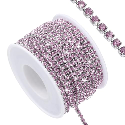 QUARKZMAN 11 Yard Crystal Rhinestone Close Chain Trim, Crystal Rhinestone Diamond Strips für DIY, Rhinestone Bling Sewing Embellishments, Light Purple Rhinestone with Silver Base von QUARKZMAN