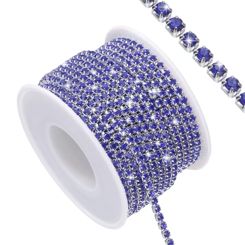 QUARKZMAN 11 Yard Crystal Rhinestone Close Chain Trim, Crystal Rhinestone Diamond Strips für Juwelenherstellung, DIY, Rhinestone Bling Nähaufnäher, Blaue Rhinestone mit Silberbasis von QUARKZMAN