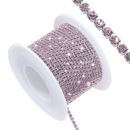 QUARKZMAN 11 Yard Crystal Rhinestone Close Chain Trim, Crystal Rhinestone Diamond Strips für Juwelenherstellung, Rhinestone Bling Nähaufnäher, Hellvioletter Rhinestone mit Silberbasis von QUARKZMAN