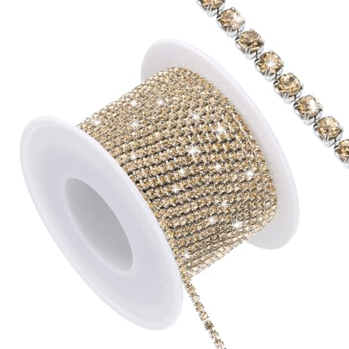 QUARKZMAN 11 Yard Crystal Rhinestone Close Chain Trim, Crystal Rhinestone Diamond Strips für Juwelenherstellung, Rhinestone Bling Nähverzierungen, Gelber Rhinestone mit Silberbasis von QUARKZMAN