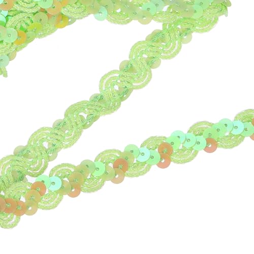 QUARKZMAN 11 Yard Sequins Trim Ribbon 0.6 Inch Sequin Gimp Braid Trim Spangle Flat Sequins Paillette Fabric Flat Trims Strips for Crafts Sewing Clothes Home Party Decoration, Light Green von QUARKZMAN