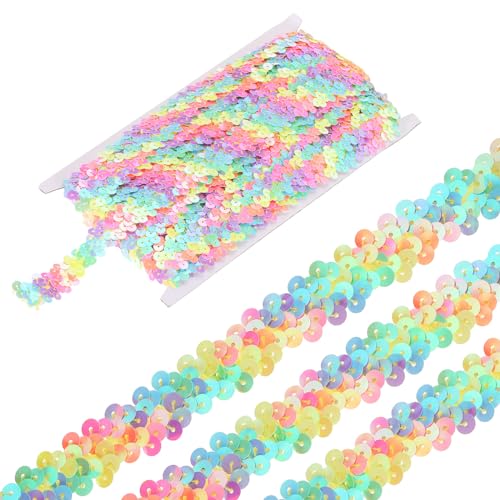 QUARKZMAN 11 Yards 0.8" Elastische Pailletten Beschnitt 2 Reihe Flache Pailletten Streifen Pailletten Stoff Farbband für Basteln Pailletten Fransen Nähen Regenbogen von QUARKZMAN