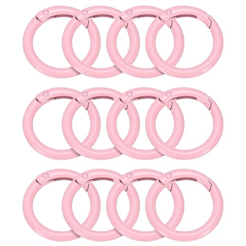 QUARKZMAN 12 Stück Metall-Feder-O-Ringe 1" Trigger-Feder-Schlüsselringe Schnalle Runde Snap-Clip für DIY-Schlüsselanhänger Tasche Geldbörse Handtasche, Pink von QUARKZMAN