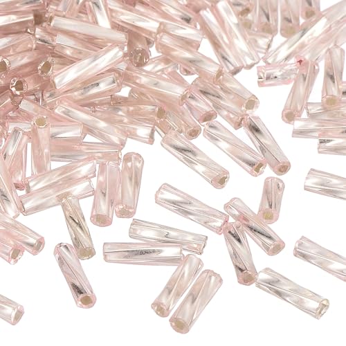 QUARKZMAN 1200 Stück Glasperlen, 6x1,7mm Perlen zum Auffädeln Röhren Mini Lose Rocailles Glass Beads Rohr Perlen für DIY-Ohrringe, Halsketten, Armbänder Schmuckherstellung (Lila Pink) von QUARKZMAN