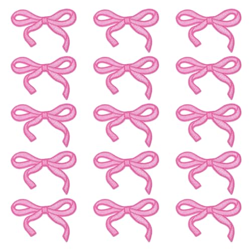 QUARKZMAN 15 Stück Bow Iron on Patches Niedliche Bow Bestickte Patches Applique Aufnäher für DIY Handwerk Kleidung Reparatur Tasche Hut Dekoration, Pink, 3x2 Zoll von QUARKZMAN