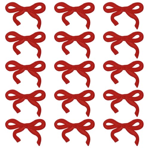 QUARKZMAN 15 Stück Bow Iron on Patches Niedliche Bow Bestickte Patches Applique Aufnäher für DIY Handwerk Kleidung Reparatur Tasche Hut Dekoration, Rot, 3x2 Zoll von QUARKZMAN