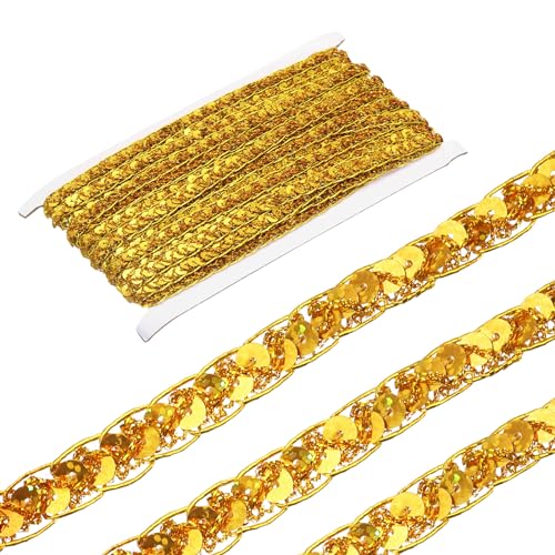 QUARKZMAN 15 Yard Pailletten Perlen Spitzen Besatz 0.4" Pailletten Flechtband Streifen Paillette Band Schmuck für Handarbeit Verzierungen Heimwerker Nähen Kostüm Dunkel Gold von QUARKZMAN