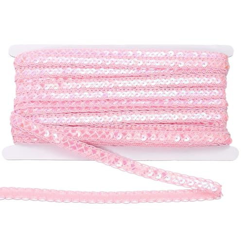 QUARKZMAN 15 Yards 0,4 Zoll Metallic Paillettenband Glitzergeflechtband Paillettenband zum Nähen von Handwerk, Kleidung, Kostümen, Pink von QUARKZMAN