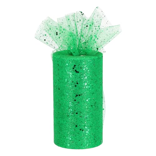 QUARKZMAN 15.2 cm breit, 50 Yards, Pailletten-Tüllband, Rollen, glitzernder, glitzernder Netzstoff für Tutu-Rock, Nähen, Weihnachten, Hochzeitsgeschenk, Grün von QUARKZMAN