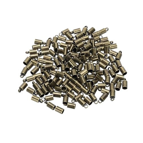 QUARKZMAN 150 Stück Kordel-Endkappen 9mm Endkappe Barrel Perlen Kumihimo 4,5mm Durchmesser Endkappen Messing für Lederband, Quasten, Schmuckherstellung, Bronze von QUARKZMAN