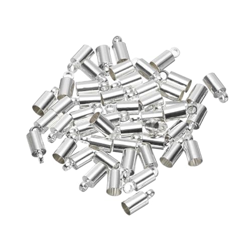 QUARKZMAN 150 Stück Kordel-Endkappen 9mm Endkappe Barrel Perlen Kumihimo 4mm Durchmesser Endkappen Messing für Lederband, Quasten, Schmuckherstellung, Silber von QUARKZMAN