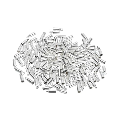 QUARKZMAN 150 Stück Kordelendkappen 7mm Endkappenfässer Kumihimo 2,5mm Durchmesser Endkappen Messing für Lederband, Quasten, Schmuckherstellung, Silber von QUARKZMAN