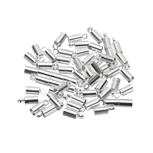 QUARKZMAN 150 Stück Kordelendkappen 9mm Endkappenfässer Perlen Kumihimo 3,5mm Durchmesser Endkappen Messing für Lederband, Quasten, Schmuckherstellung, Silber von QUARKZMAN