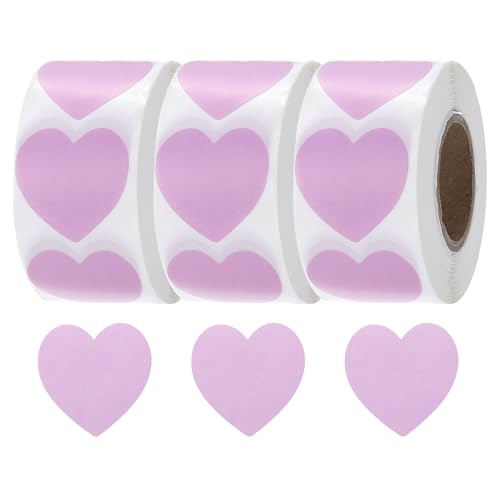 QUARKZMAN 1500 Stück Herz-Aufkleber 1 Zoll Selbstklebende Aufkleber Papieretiketten für DIY Basteln Hochzeit Party Geschenke Shop Flaschenverpackung, Hellviolett, 3 Rollen/500 pro Rolle von QUARKZMAN