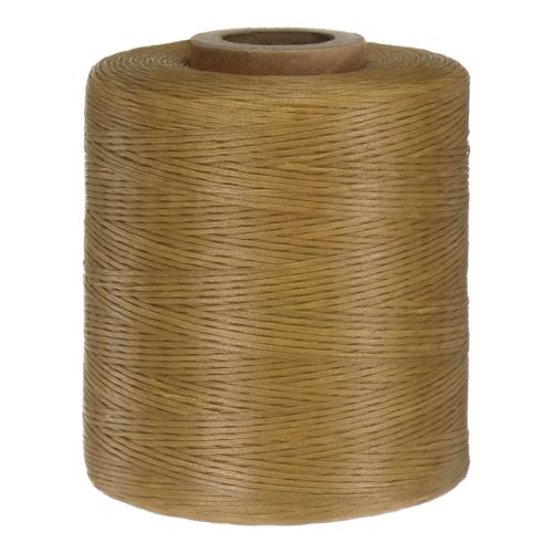 QUARKZMAN 150D 0,8 mm Flaches Gewachstes Faden 1061 Yards Polyester Leder Nähen Gewachstes Schnur Hand Nähen Gewachstes Kordel für Leder Nähen Buchbinden DIY Handwerk Sand Gelb von QUARKZMAN