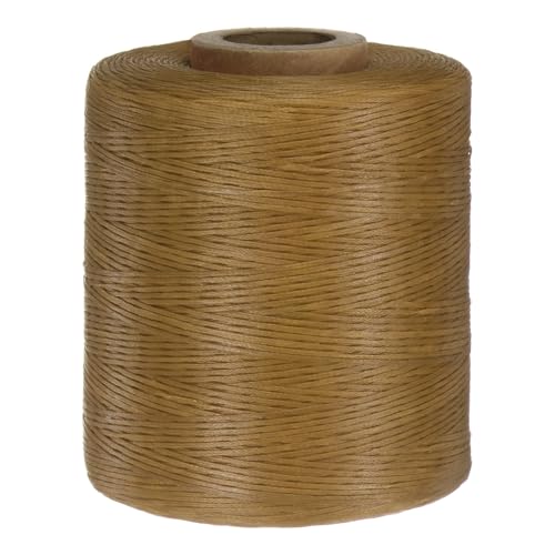 QUARKZMAN 150D 0,8 mm Flaches Gewachstes Garn 1061 Yards Polyester Leder Nähen Gewachstes Faden Hand Nähen Gewachstes Seil für Leder Nähen Buchbinden DIY Handwerk Gelb Braun von QUARKZMAN