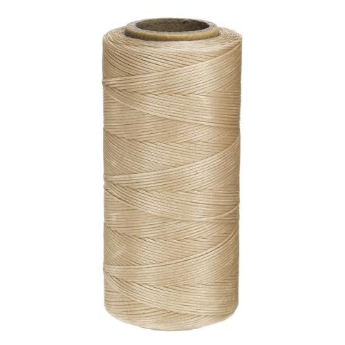 QUARKZMAN 150D 0,8 mm Flaches Gewachstes Garn 284 Yards Polyester Leder Nähen Gewachstes Faden Hand Nähen Gewachstes Seil für Leder Nähen Buchbinden DIY Handwerk Hell Khaki von QUARKZMAN