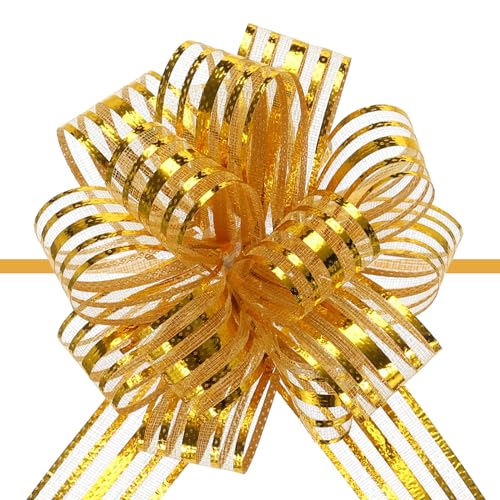 QUARKZMAN 15Stk 4" Große Organza Zugschleife Metallisch Chiffon Geschenk Verpackung Schleifen Band Gold für Hochzeitsgeschenke Körbe Weihnachten von QUARKZMAN