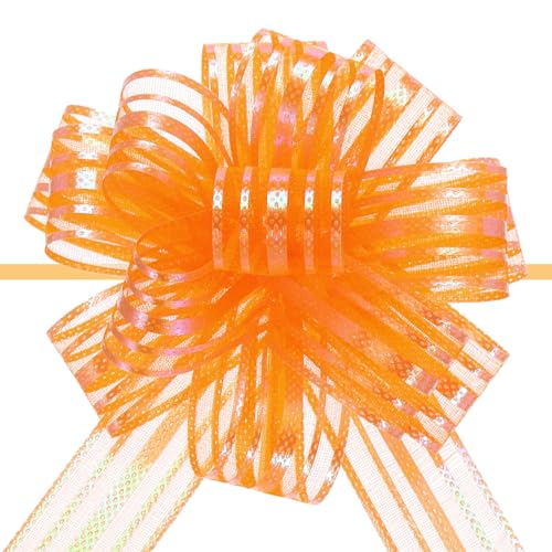 QUARKZMAN 15Stk 4" Große Organza Zugschleife Metallisch Chiffon Geschenk Verpackung Schleifen Band Orange für Hochzeitsgeschenke Körbe Weihnachten von QUARKZMAN