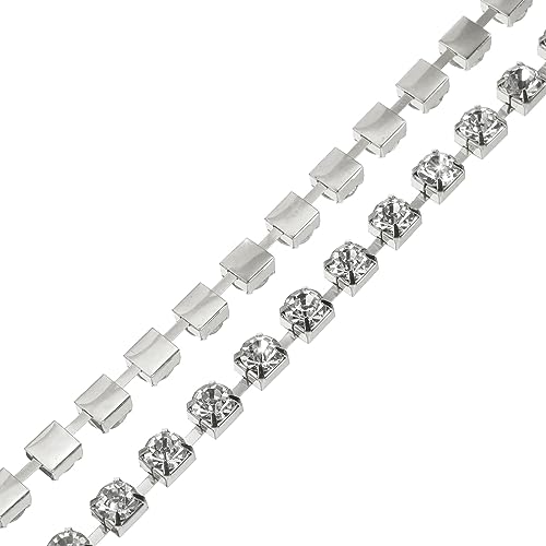 QUARKZMAN 2 Yard 8mm Kristall Strassstein Diamant Schließen Kette Trimmen Kralle Becher Kette für Nähen Basteln Heimwerken Schmuck Hochzeit Dekorationen Silber Weiß von QUARKZMAN